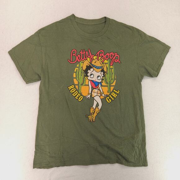 Betty Boop Rodeo Girl Casual Short Sleeve Shirt Womens Size Medium M Green - Picture 2 of 9